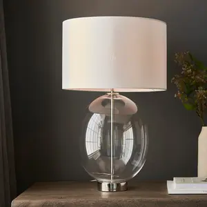 Luminosa Lecce Complete Table Lamp, Bright Nickel Plate, Glass With Vintage White Fabric