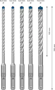 Bosch Professional Expert SDS Plus-7X Hammer Drill Bit Set - 6/6/8/8/10 mm (5-Piece)