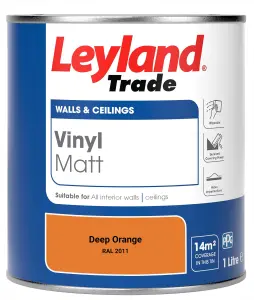 Leyland Trade Vinyl Matt Walls & Ceilings Emulsion Paint Deep Orange (RAL 2011) 1L