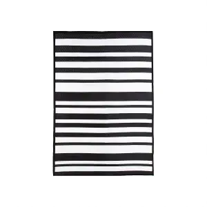 Charles Bentley Stripe Waterproof Rug Indoor/Outdoor Black 120x170cm