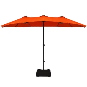 Costway 460x270cm Solar LED Patio Double-Sided Umbrella w/Base & Crank Camping