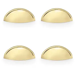 4 PACK - Rear Fixing Cup Handle Polished Brass 57mm Centres Solid Brass Shaker Unit Pull