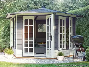 Dunster House Wooden Summerhouse 3.5 x 3 metres Hexagonal Garden Shelter Sun Room Vantage 350