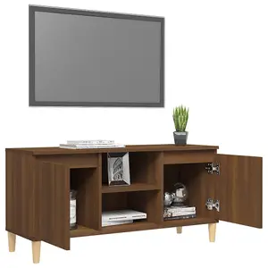 Berkfield TV Cabinet with Solid Wood Legs Brown Oak 103.5x35x50 cm