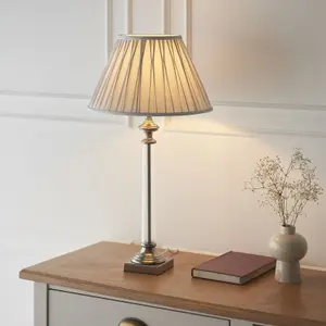 Table Lamp - Antique Brass & Clear Glass - 10W LED E27 - Bedside Light Base Only