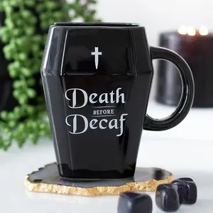 Something Different Death Before Decaf Coffin Mug Black (One Size)