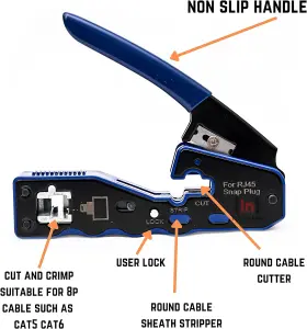 RJ45 Crimp Tool Crimper Pass Through Easy for Cat5e Cat6 Ethernet Connectors