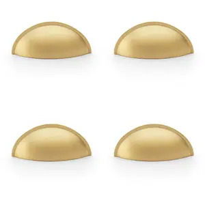 4 PACK - Rear Fixing Cup Handle - Satin Brass - 57mm Centres Solid Brass Shaker Unit Pull