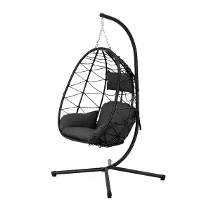 100cm W x 100cm D x 195cm H Black Hanging Chair with Stand and Dark Grey Cushion