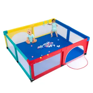 Costway Baby Playpen Large Safety Infant Activity Center W/ 50 PCS Ocean Balls 206 x 186 cm