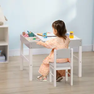 HOMCOM kids Table and Chair Set 2 in 1 Activity Play Table for Bricks Grey