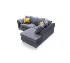 Chicago Velvet Right Facing Corner Sofa in Dark Grey