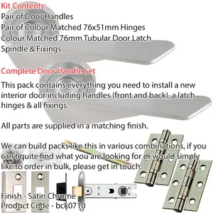 Door Handle & Latch Pack - Satin Chrome - Chunky Twist Bar Lever On Round Rose