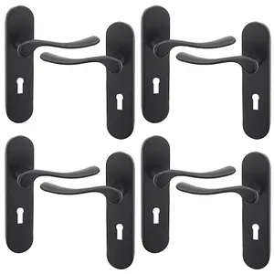 URBNLIVING 174mm Length 8 Pcs Berkshire Metal & Black Lever Latch Door Keyhole Handle Set