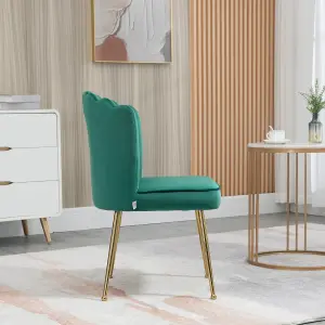 HOMCOM Velvet-Feel Shell Accent Chair Home Bedroom Lounge Metal Legs Green