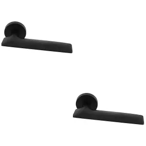 2 PACK - Premium Slim Flat Door Handle Set - Matt Black Designer Lever on Round Rose