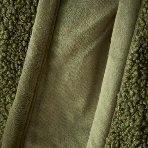 Catherine Lansfield So Soft Velvet Boucle 130x170 cm Blanket Throw Olive Green