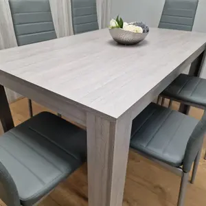 Dining Table and 6 Chairs Grey 6  Grey Leather Chairs Wood Dining Set Furniture