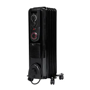 1500W Oil Filled Radiator Portable Fan Heater 5 Fin Timer Black