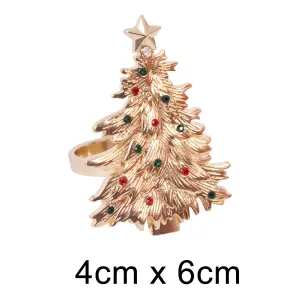 Set Of 6 Deluxe Gem Christmas Tree Napkin Rings Xmas Dinner Table Decoration Ring Buckle Festive Setting Serviette Holder