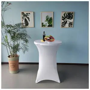 Neel Blue 32"x43" Spandex Cocktail Tablecloth, Round Fitted Stretch Table Cover, White - 2pcs