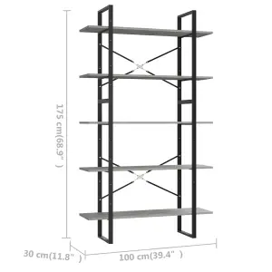 Berkfield 5-Tier Book Cabinet Concrete Grey 100x30x175 cm Engineered Wood