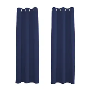 Midnight Blackout Curtains - Navy Blue Thermal Eyelet - 46 x 63 Drop - 2 Panel