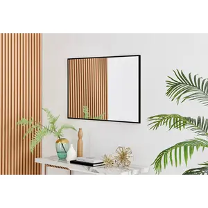 Alcantera Rectangle Metal Frame Wall Mirror Simple and Elegant Modern Design Black / 100cm H x 66cm W