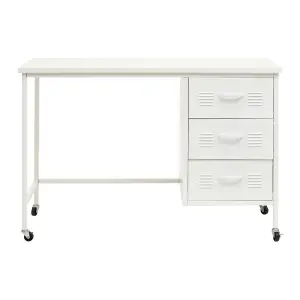 Interiors By Premier Durable Three Drawer White Desk, Versatile Office Desk For Home Office, Industrial Design Sturdy Work Desk