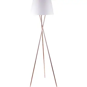 First Choice Lighting Pair Copper Tripod Floor Lamp with White Fabric Shade