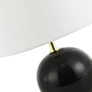 Traditional Round Ceramic Table Lamp Base in Black Gloss Finish with Gold Trim