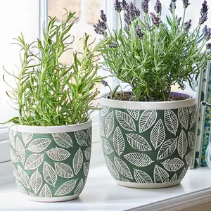 Small Green Leaf Patterned Indoor Flower Pot Outdoor Garden Planter