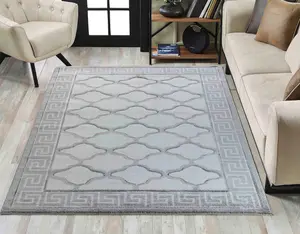 Valencia Modern Trellis Design Carved Area Rugs Grey Black 80x150 cm