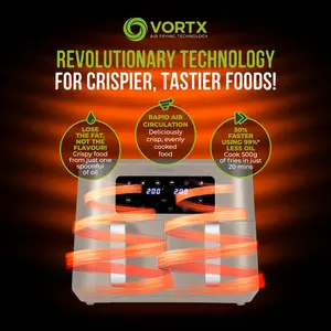 Tower Vortx Dual Basket Air Fryer with Two 4.25L Baskets 2400W Latte/Chrome