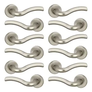 URBNLIVING 118mm Length 12Pcs Algrave Metal & Satin Nickel Lever Latch Door Handle Set