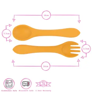 Tiny Dining - Baby Silicone Suction Plate, Fork & Spoon Set - Ochre