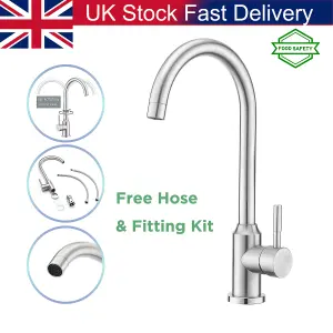 BATHWEST Kitchen Taps Mixer Single Lever Stainless Steel Swivel Swan-Neck Advanced Metallic Texture Modern Sink Taps