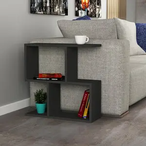 Barbara Side Table Modern 2-Tier Design with Storage Compartments Anthracite