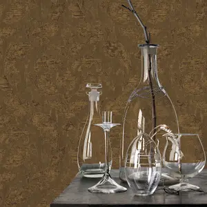 Galerie Utopia Bronze/Brown Traditional Damask Sheen Finish Wallpaper Roll