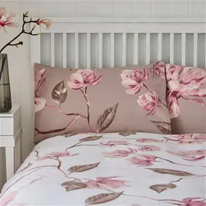 Dunelm Lois Large Floral Duvet Cover And Pillowcase Set, Floral, Size: King, Pink, Polycotton