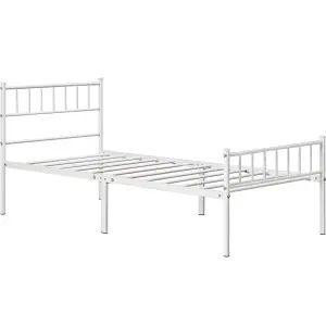 Yaheetech White 3ft Single Metal Bed Frame with Slatted Headboard and Footboard