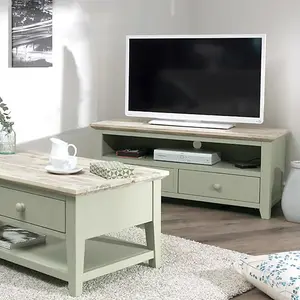 Florence Sage Green TV Stand With 2 Drawers and Shelf