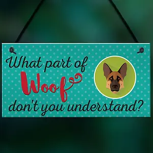 Red Ocean Woof Dont Understand Funny Dog Lover Friendship Hanging Plaque Pet Puppy Sign