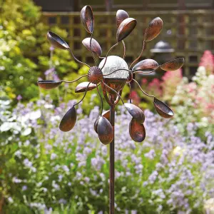 Gemini Garden Wind Spinner with Solar Powered Crackle Globe - Outdoor Garden Decoration with Multicoloured LED Light - H130cm