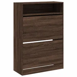 Berkfield Shoe Cabinet with 2 Flip-Drawers Brown Oak 80x34x116 cm