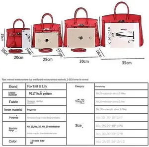 Women Ladies Handbag First Layer Cowhide Fashion Litchi Pattern Birkin Bag