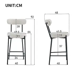 Set of 2 Bar Stools Upholstered Barstools with Curved Back for Kitchen Island, Upholstered Boucle Chair Bar Chairs for Dining