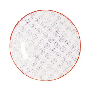 Nicola Spring Hand-Printed Side Plate - Japanese Style Porcelain Snack Dessert Dining Crockery - 18cm - Purple