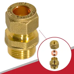 SPARES2GO Compression Connector 10mm x 3/8" BSP Male Straight Brass Pipe Coupler Adaptor Fitting (Pack of 4)