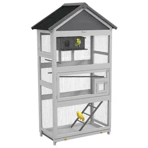 PawHut Bird Cage w/ Stands for Finches, Parakeets, Small Birds - Grey